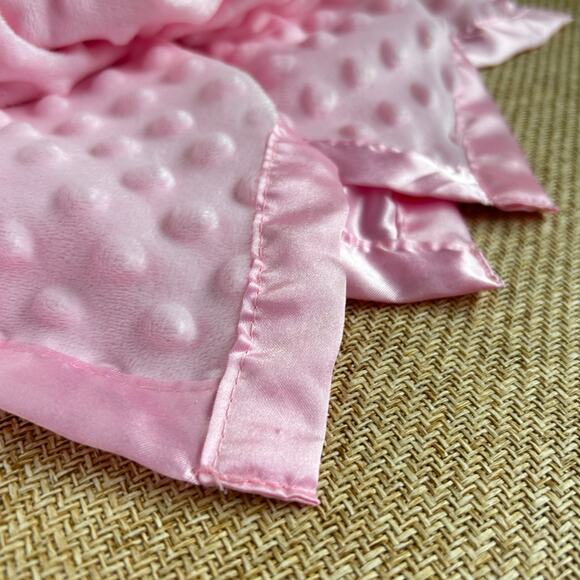 Pink Bunny Security Blanket Lovey Plush Satin Trim Dotted Minky - Picture 4 of 6